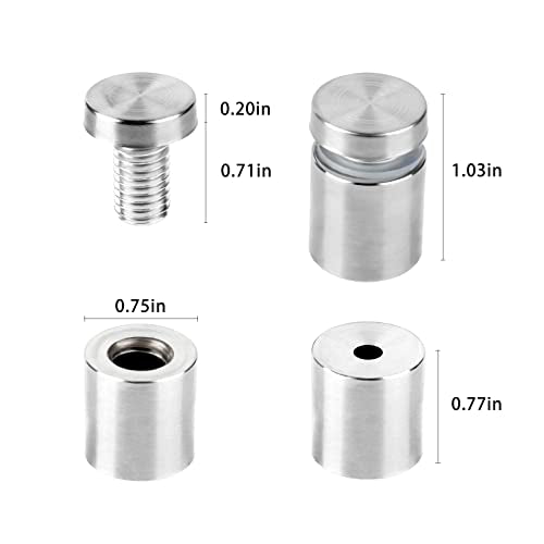 Standoff Screws for Acrylic 3/4 x 1 inch Stainless Steel Wall Sign Silver Standoff Mounting Hardware 20 Pack - size: 3/4 x 1