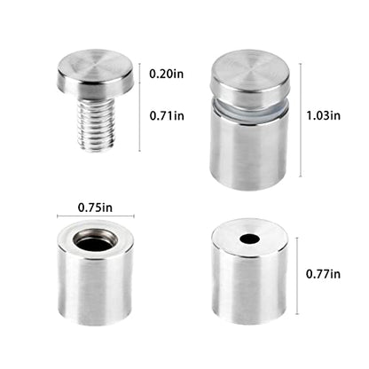 Standoff Screws for Acrylic 3/4 x 1 inch Stainless Steel Wall Sign Silver Standoff Mounting Hardware 20 Pack - size: 3/4 x 1