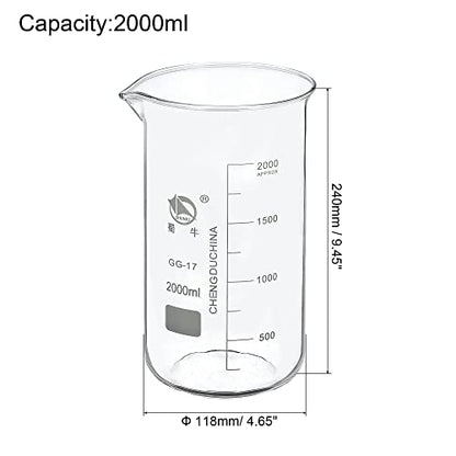 PATIKIL 2000ml Tall Form Glass Beaker, 3.3 Borosilicate Glass Graduated Printed Scale Measuring Cups with Spout for Kitchen Lab Liquids Transit Boiling - size: 2000ml