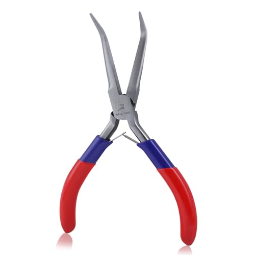 Bent Nose Pliers - Mini Jewelry Pliers with Comfort Grip Handles For Bending Wire & Gripping - style: Bent Nose Pliers with Smooth Jaw