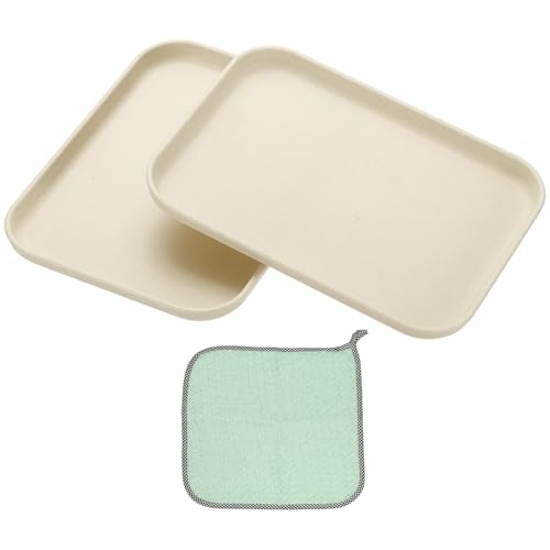 PATIKIL 7.9x5.9 Plastic Tray, 2 Pack Rectangular Plates Small Food Tray Wheat Plates Dishes Reusable Dessert Plate Trays with Cloth for Cake Fruits Salad Cupcake Steak Serving Beige - color: Beige, size: "xS(7.9"x5.9")