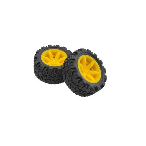 10PCS Toy Car Wheel Rubber Wheel with 5PCS Round Rod Shaft Axles for RC Car Truck Robot DIY Model Toy Parts (2x34mm Yellow) - style: 2x34mm Yellow
