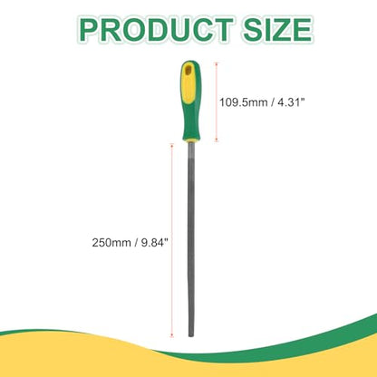 HARFINGTON 10" Round Medium Cut File Double Cut Teeth Medium Metal File High Carbon Steel T12 with Plastic Handle for Metal Wood Finishing Roughing, Grey/Yellow-Green - size: 10", style: Medium Cut