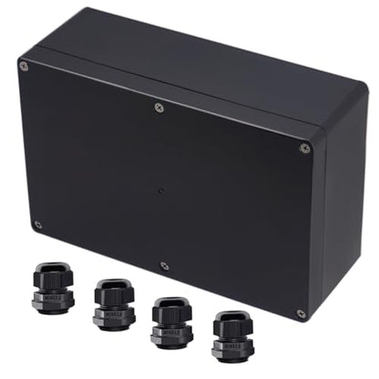 Project Box ABS Black Electrical Boxes IP65 Outdoor Waterproof Box Electronic Junction Box Power Enclosure with Cable Glands for DIY Project 9.06 x 5.91 x 3.35 inch (230x150x87mm) - size: 9.06"x5.91"x3.35"