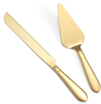 Eisinly Wedding Cake Cutting Set, Cake Knife and Server Set, 2Pcs Gold - color: Gold, size: 13.0 Inch-Standard