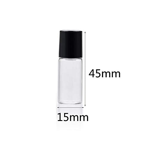 Wresty 25 Pcs Clear Glass Mini Roll On Bottles Empty Essential Oil Roller Ball Bottles Perfume Lip Blam Cosmetic Sample Vials Roller Glass Bottles Container With Black Cap (3ml) - size: 3ml