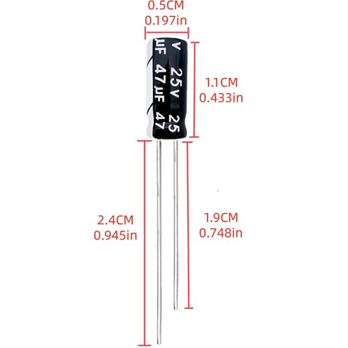 Electrolytic Capacitor YYipdian 47uF 25V 5x11mm High Temperature Resilience Aluminum Capacitors (Pack of 20) - size: 47uF 25V 5x11mm 20PCS