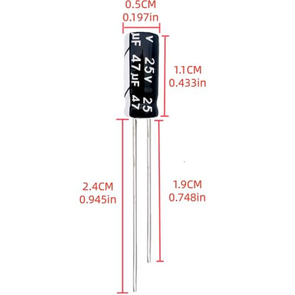 Electrolytic Capacitor YYipdian 47uF 25V 5x11mm High Temperature Resilience Aluminum Capacitors (Pack of 20) - size: 47uF 25V 5x11mm 20PCS