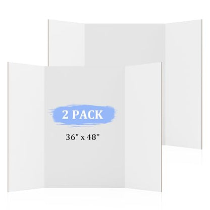 AKONEGE 2 Pack 36" x 48" Trifold Poster Board for Presentation, White Corrugated Cardboard Large Tri Fold Poster Board for Science Fair, Office & School Projects, Photo Displays, Exhibitions Event - size: 2 Pack