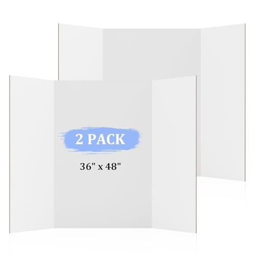 AKONEGE 2 Pack 36" x 48" Trifold Poster Board for Presentation, White Corrugated Cardboard Large Tri Fold Poster Board for Science Fair, Office & School Projects, Photo Displays, Exhibitions Event - size: 2 Pack