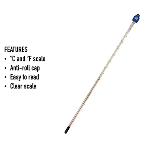 Glass Thermometer -10 to +110C 300 mm for Measuring Water and Liquids