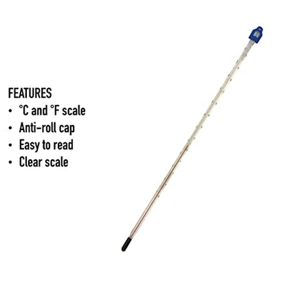 Glass Thermometer -10 to +110C 300 mm for Measuring Water and Liquids