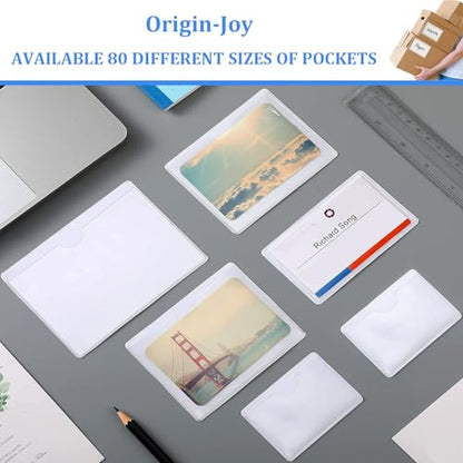 Origin-Joy 25 PCS Self-Adhesive Index Label Pockets, Clear Plastic Peel & Stick Card Holders with Top Open for Loading (4 x 4 inch) - size: 4 x 4 inch, style: Vertical