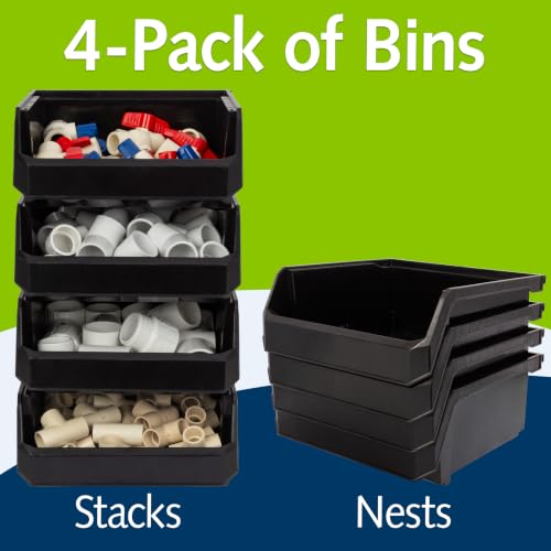 ReadySpace Medium-Wide Stackable Plastic Storage Bins, 4-Pack, Black - color: Black, size: Medium-Wide, 4-Pack