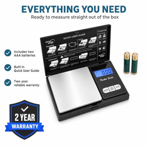 Smart Weigh Precision Pocket Gram Scale, 200g x 0.01g, ct, DWT & ozt Units - size: 200g / 0.01g