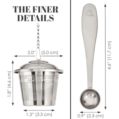 Tea Infuser Set of 2 with Tea Scoop & Drip Trays, Loose Leaf Tea Strainer - color: Silver, size: Medium