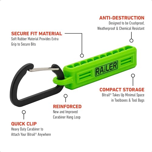 Portable 10-Hole Bit Storage Organizer with Carabiner Clip for Tool Kits - color: Hi-vis Green
