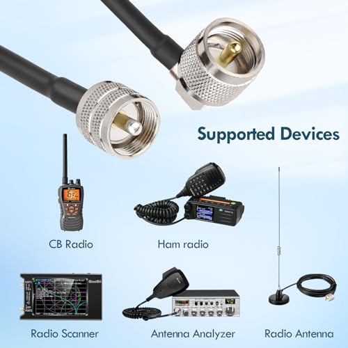 MOOKEERF CB Coax Cable - 6FT RG58 UHF PL-259 Male to Male Right Angle Coaxial Cable Low Loss Cb Antenna Cable Jumper Cable for CB Radio, HAM Radio, Antenna Analyzer, SWR Meter - size: 6FT