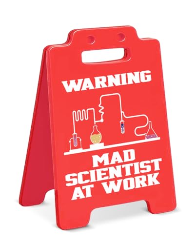 Mad Scientist at Work Warning Sign, Funny Halloween Mad Scientist Decor for Office Classroom Lab, Science Teacher Gift, Chemistry Lab Decor, STEM Gifts for Coworkers Engineers-Red - color: Color-C