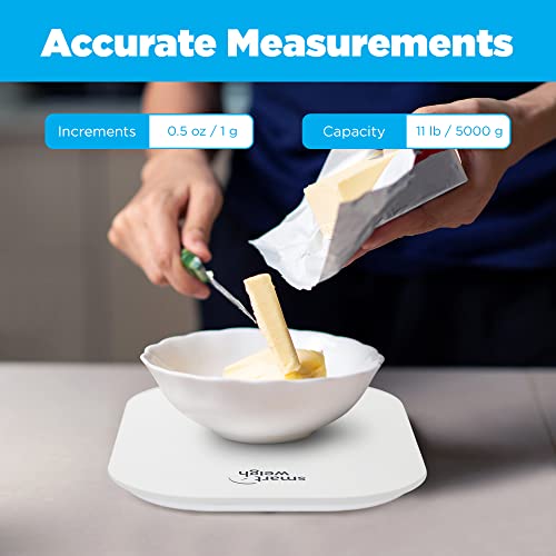 Smart Weigh White Digital Kitchen Scale, 11 lb x 1g, Baking & Meal Prep - color: White