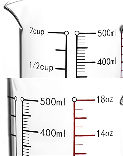 QWORK Glass Measuring Cup, 500ML (18 Oz, 2 Cup), High Borosilicate Glass Scale Cup with Handle and Durable Bamboo Lid, for Kitchen or Restaurant - size: 1 Pack