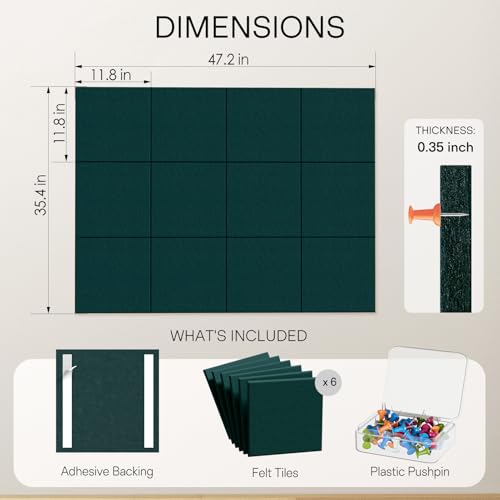 MaxGear Felt Bulletin Board 48" x 36", Dark Green Felt Wall Tile Wall Decor - color: Dark Green, size: 48" x 36"