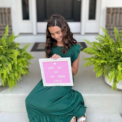 Pink Felt Letter Board Baby Announcement Sign with Rustic Wood White Frame - Rustic Farmhouse Letter Board Sign with Stand - 10x10 Felt Board Changeable Message Board with 350 Letter Set - color: Pink, size: 10x10 inches