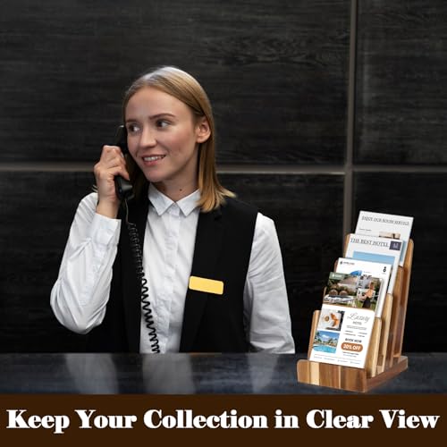 4 Tier Acacia Wood Brochure Display Stand 6 x 9 inch Brochure Holder Pamphlet Display Stand for 5.5 x 8.5 inch 5 x 7 inch Booklets Menus Postcard Holder Multi Purpose Organizer - color: Wood Color Acacia Wood