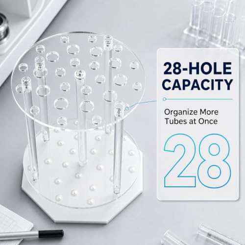 28-Hole Plexiglass Pipette Rack, Round Acrylic Test Tube Stand Holder for Laboratory Workbench, Classroom Science Lab, Sample Tube Storage Organizer