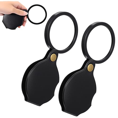 2 Pcs 5X Pocket Magnifying Glass, Rotating Folding Mini Magnifier Portable
