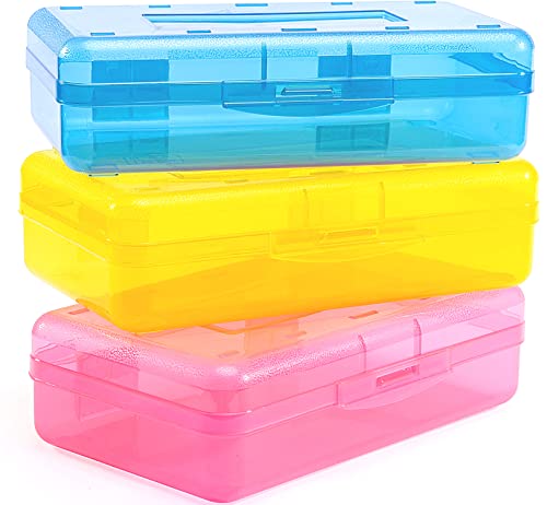 Sooez 3 Pack Pencil Case, Large Hard Pencil Box Bulk, Clear Crayon Box - color: Blue, Yellow, Pink, size: 3 Pack
