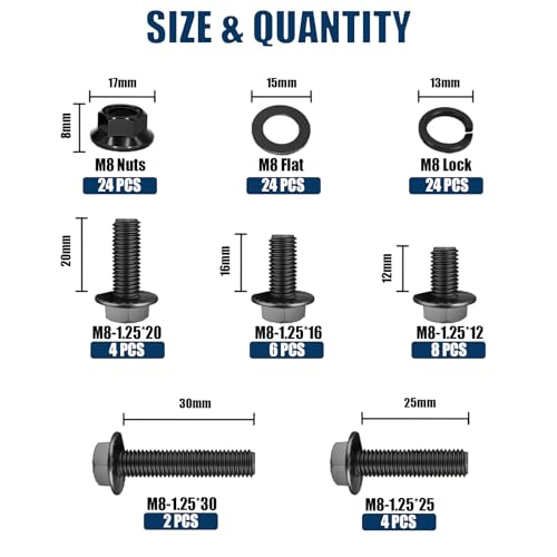 M8x1.25 Metric Flange Bolt Assortment Kit 96pcs, 10.9 Black Zinc - color: Black M8 -96PCS