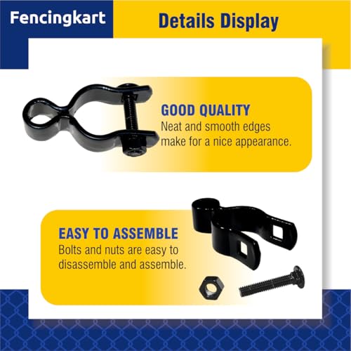 Chain Link Fence Gate Post Hinge Set, 1-3/8 inch OD Pipe, Female Hinge with Bolts and Nuts, 4-Pack (Black, 1-3/8") Powder Coated - color: Black, size: 1-3/8"