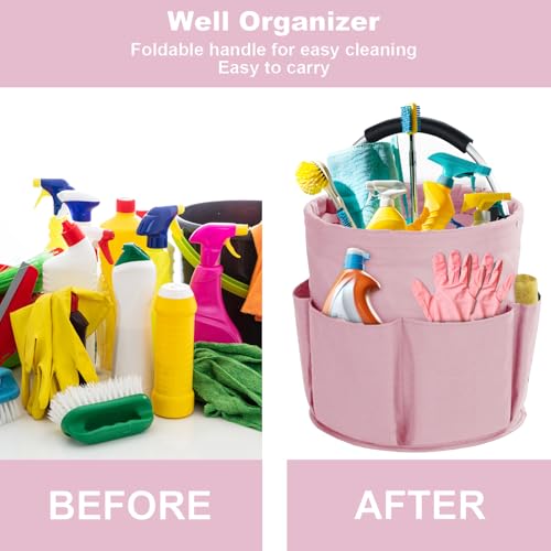Cleaning Caddy with Handle, Cleaning Supplies Organizer Collapsible Bucket - color: Pink