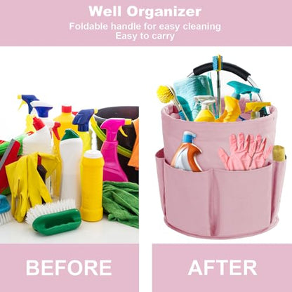 Cleaning Caddy with Handle, Cleaning Supplies Organizer Collapsible Bucket - color: Pink