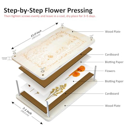 MeRGBWLife Large Flower Press Kit for Adults – 10.8"x6.9" Wooden 6-Layer Flower Press for Pressed Flowers, Herbs & Leaves, DIY Flower Preservation for Bookmarks, Weddings, and Craft Projects - size: 10.8"x6.9"