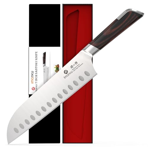 imarku Japanese Santoku Knife 7 Inch, Multi-Layer Forged, Powder Steel Core - color: Classic Brown