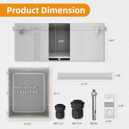 Joinfworld Outdoor Electrical Box 24.8"x20.9"x9.8" Weatherproof IP67 - size: 24.8"x20.9"x9.8"