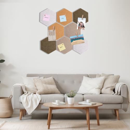 Mooliwe 8 Pcs 12 Inch Hexagon Cork Board Tiles Pins Clips, Burlywood - color: Burlywood