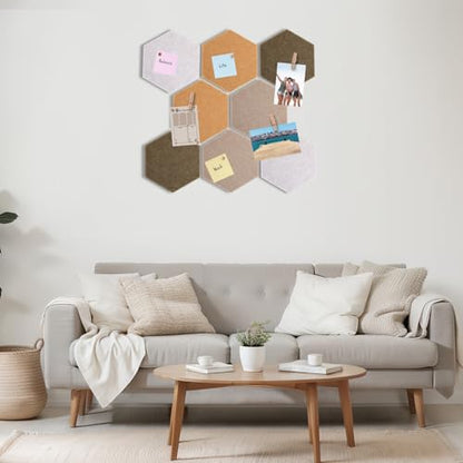 Mooliwe 8 Pcs 12 Inch Hexagon Cork Board Tiles Pins Clips, Burlywood - color: Burlywood