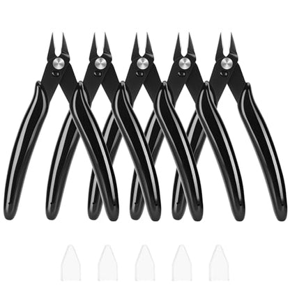 5 Inch Micro Wire Cutters, 5 Pack Precision Flush Cutters, Zip Tie Cutter - color: Black (5 Pack)
