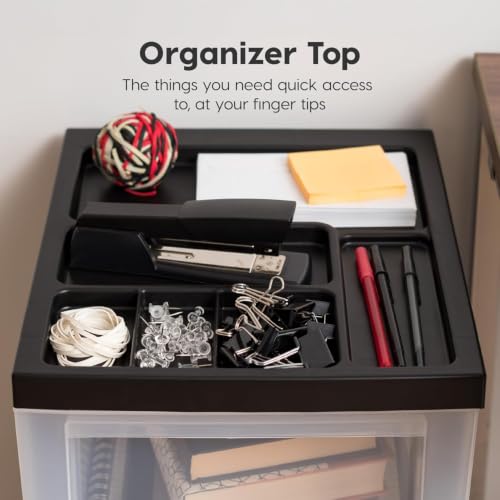 IRIS USA 3-Drawer Rolling Storage Cart, Black/Clear - color: Black, size: 3 Drawer