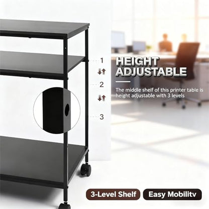 31.5" Heavy Duty Large Printer Stand with Adjustable Storage Shelf, Black - color: Black, size: 3-Tier