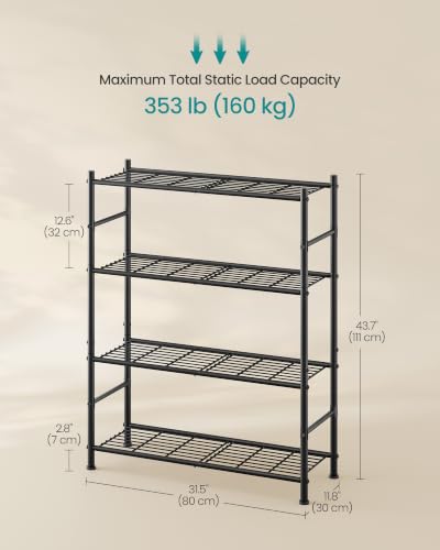 SONGMICS 4-Tier Storage Shelves, 11.8 x 31.5 x 43.7 inch - size: 31.5"W, style: 4-Tier