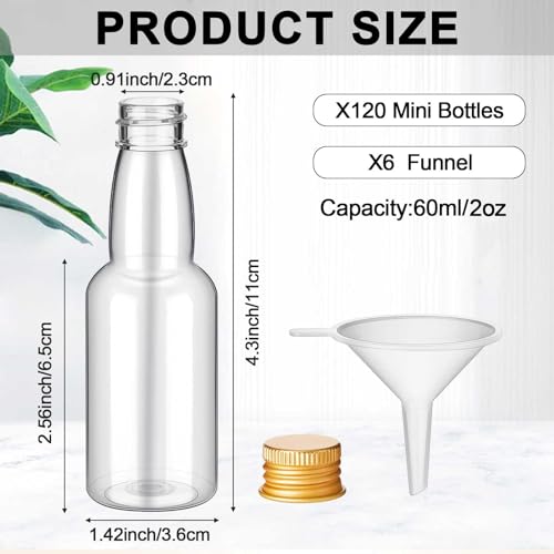 2 oz 120 Pcs Mini Liquor Bottle Plastic Alcohol Bottle, Gold - color: Gold, size: 2 oz