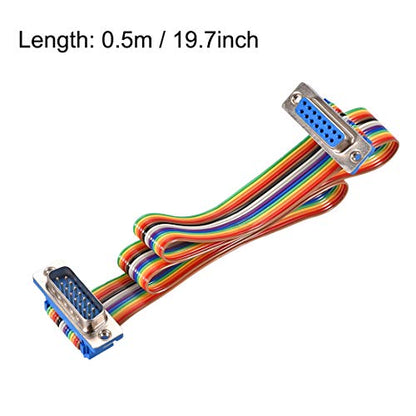 uxcell IDC Rainbow Wire Flat Ribbon Cable DB15 Male to DB15 Female 19.7"