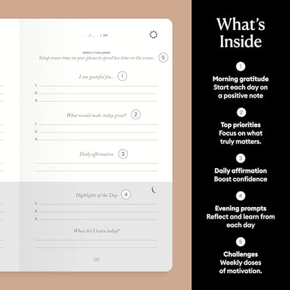 Intelligent Change The Five Minute Journal, Original Daily Gratitude 2025, Reflection Manifestation for Mindfulness, Undated Daily with Gold Foiling, Plastic-Free, Green - color: Earth Green
