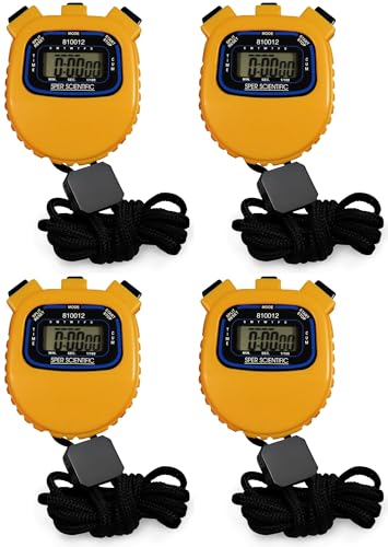 Sper Scientific Water Resistant Stopwatch 810012 - Digital Timer with Split Interval Function, 12/24 Hour Alarm Clock & Calendar for Sports, Labs, Fitness, and More - 4 pc - size: 4 Pack