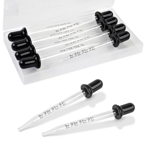 Romeda 10P Eye dropper, 1ml Glass Dropper with Rubber Cap, Clear Dropper Syringe for Liquid Medicine, Essential Oils, Feeding, Lab, Measuring and Transferring