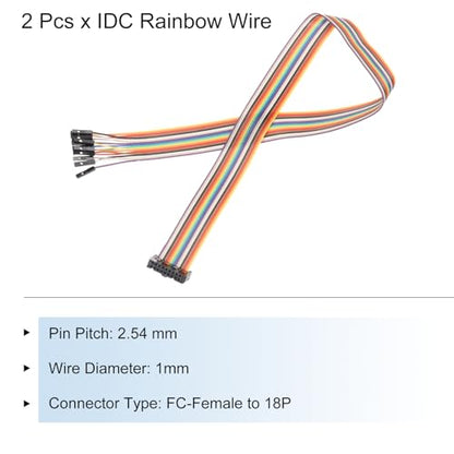 MECCANIXITY 2 Pcs IDC Rainbow Wire Flat Ribbon Cable FC-Female to 18P 11.8 Inch Length 2.54mm Pitch Breadboard Jumper Wires for Electronic Projects - size: 11.8 Inch, style: 18 Pin